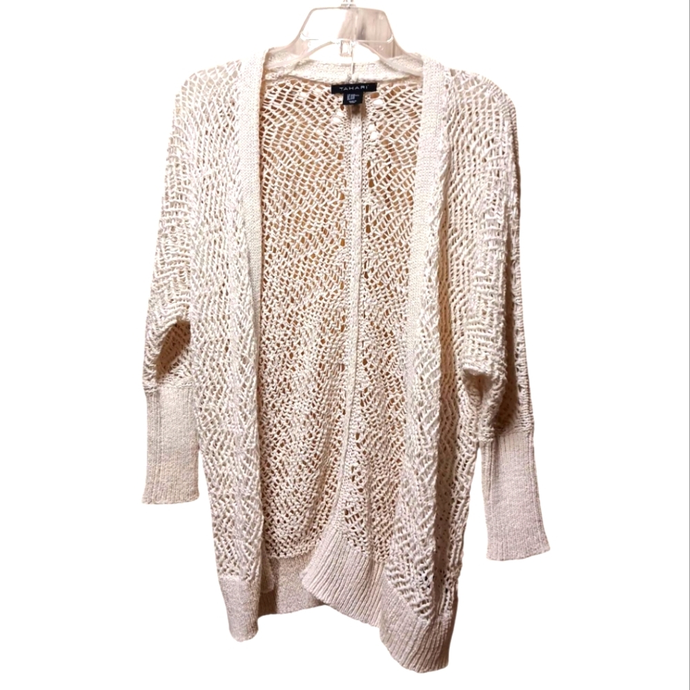 Tahari Open Front Cardigan Cozy Knit Sweater EUC